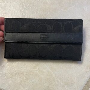 Coach Black Signature Fold-Over Continental Wallet